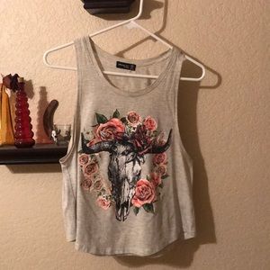 Bull skull & roses tank
